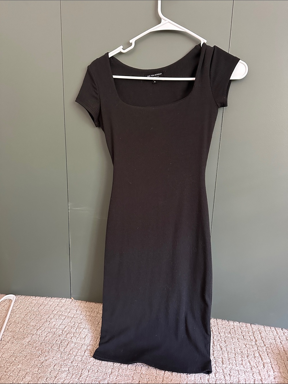 See You Monday Black Ribbed Scoop-Neck Mini Dress